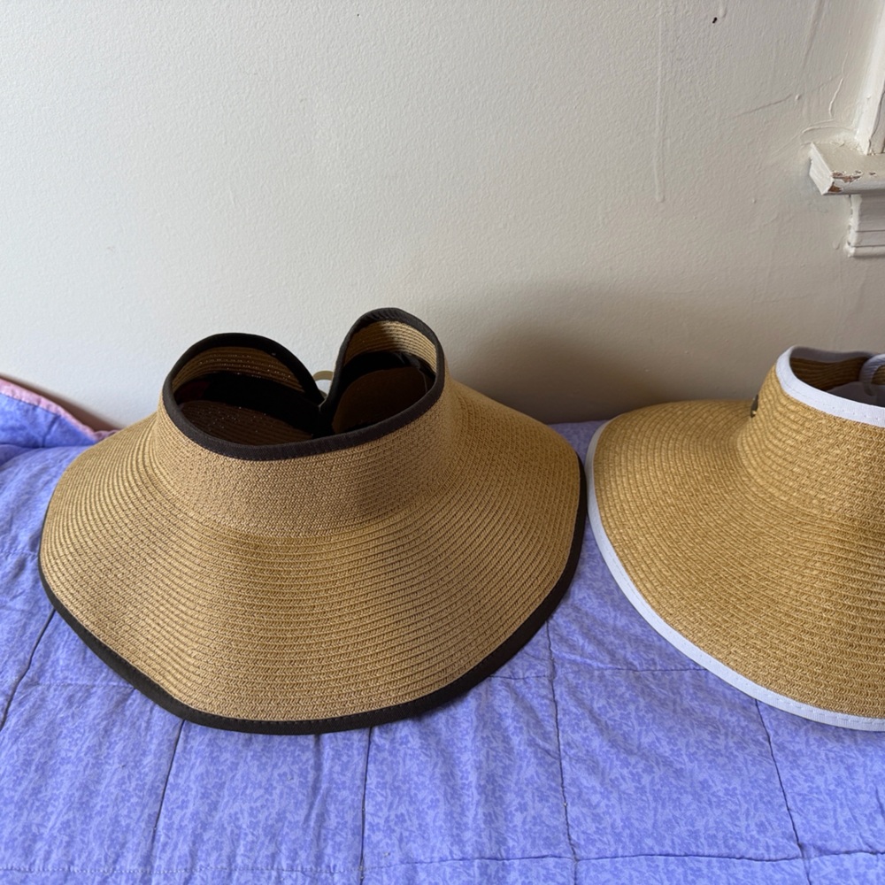 **Packable** Wide Brim Straw Sun Visor Hat in Natural Straw